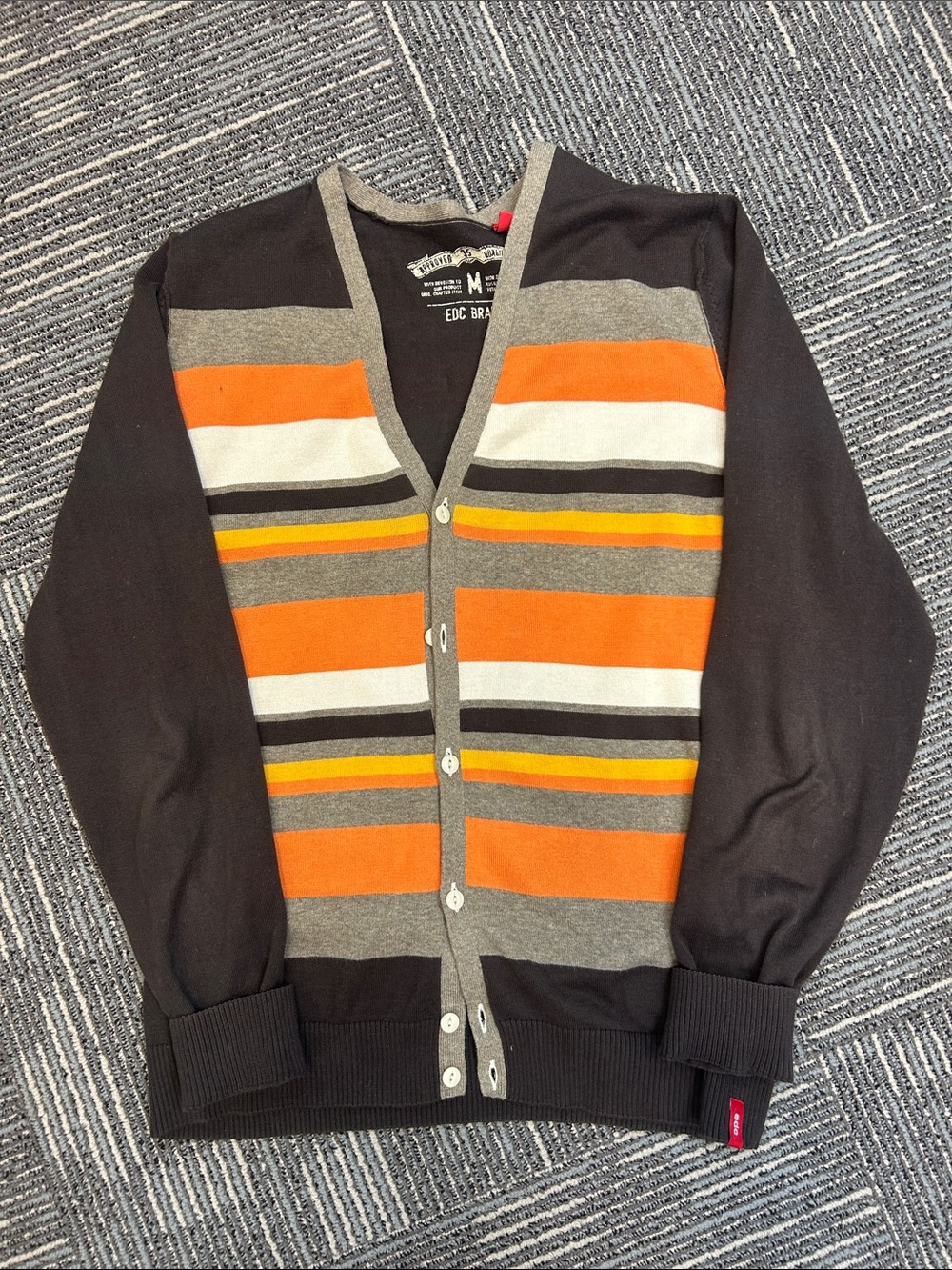 DC Men's Orange, Gray & Black Striped Button-Front Cardigan
